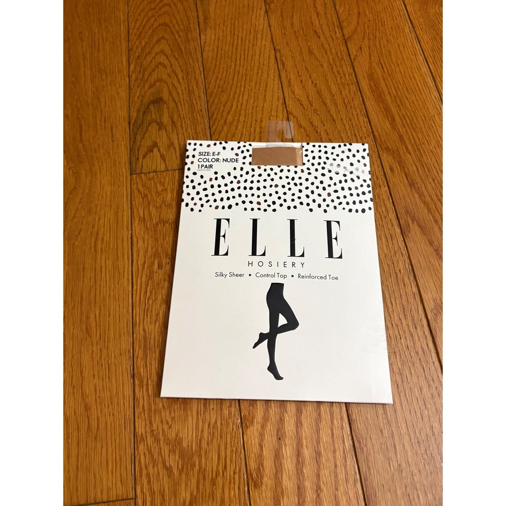 Elle Hosiery Silky Sheer Control Top Reinforced Toe Tights Nude Size E-F NEW